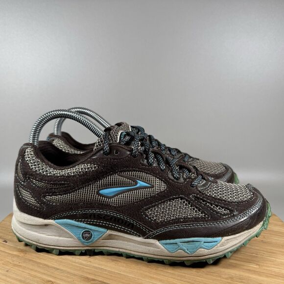 Brooks Cascadia 5 Women's 8‎ B Trail Running Shoe Brown Blue Lace Up Sneakers - Picture 1 of 8